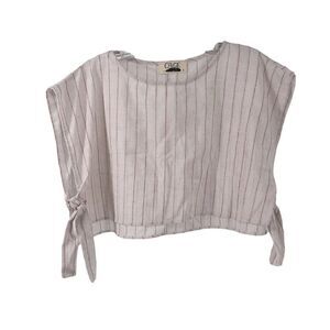 Boxy Crop Top White Red Striped Bow Tied Sides Cage Brand Womens Size S Preppy